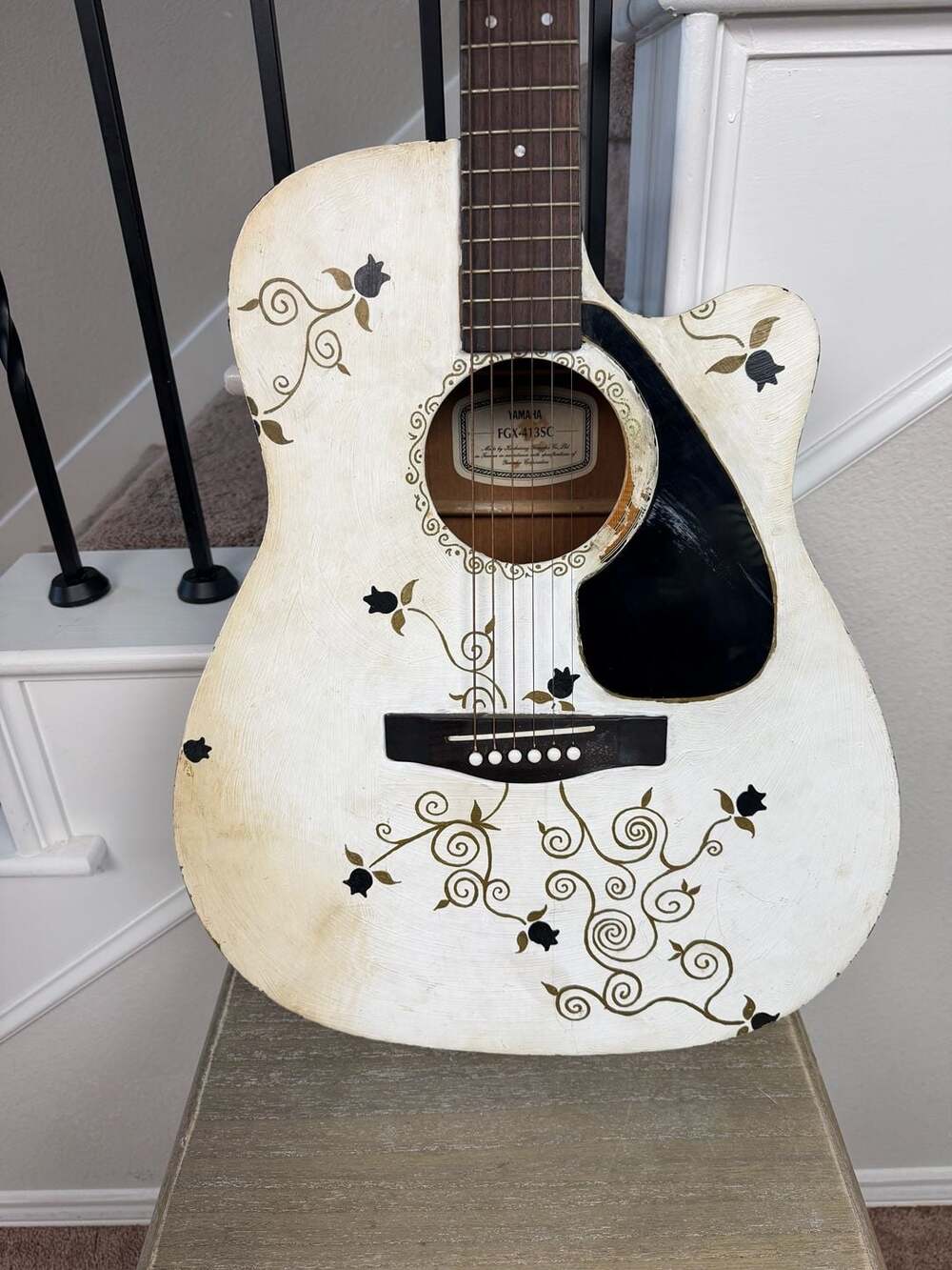 Yamaha FGX-413SC Acoustic Electric Guitar with Custom Floral Art - Picture 9 of 10